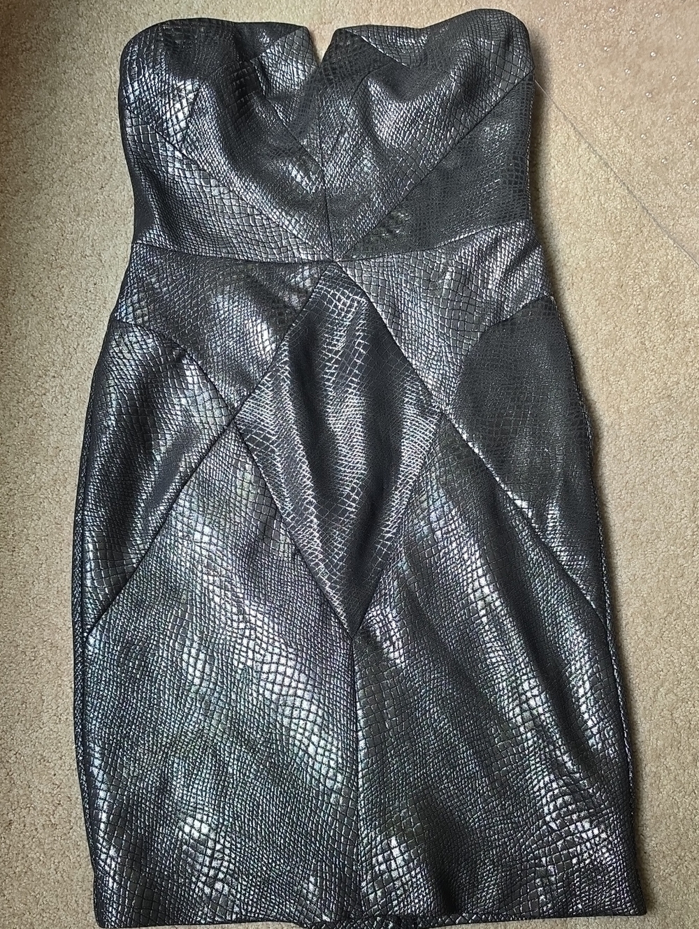 Metaphor Strapless Metallic Black Textured Bodycon Dress